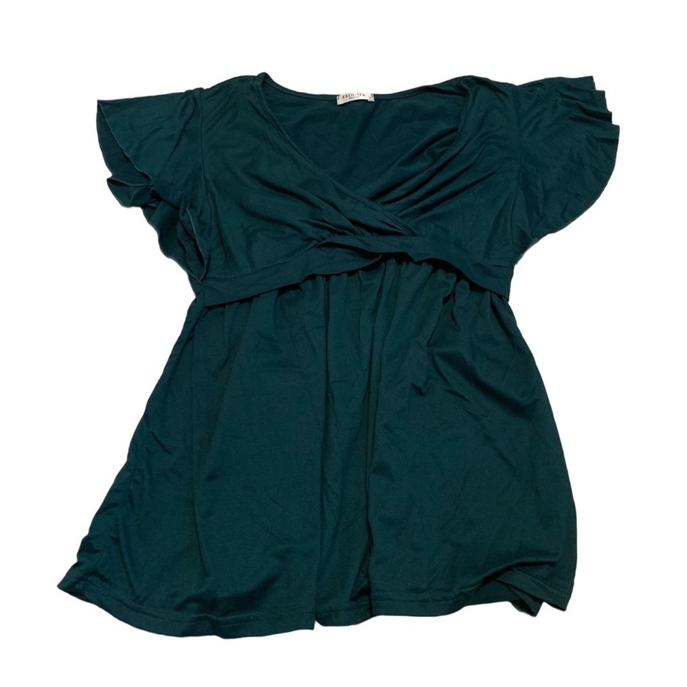 ⚡️EKOUAER Teal V-Neck Ruffle Sleeve Tunic Top Size